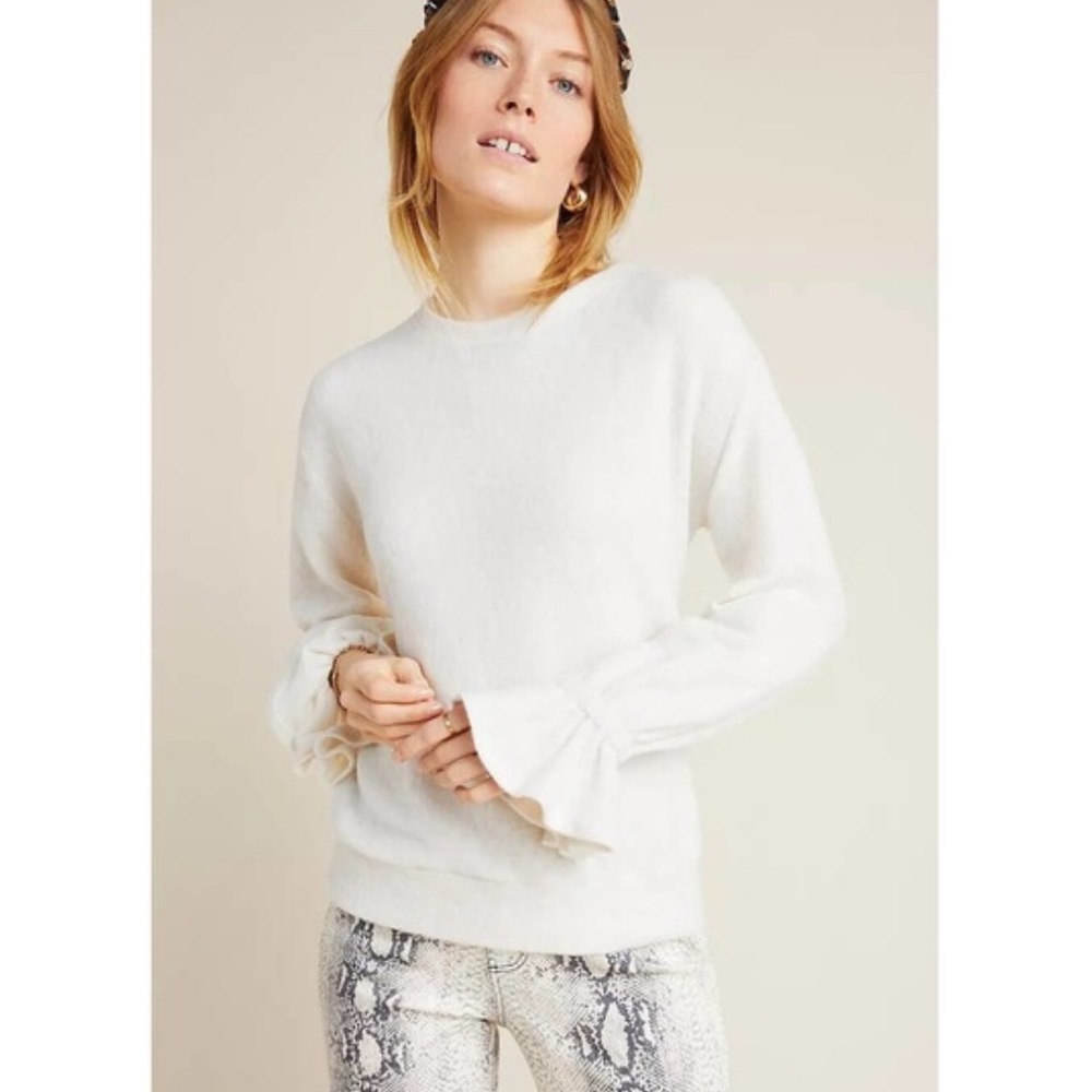 anthropologie eri + ali cream sasha hacci ruffle top medium